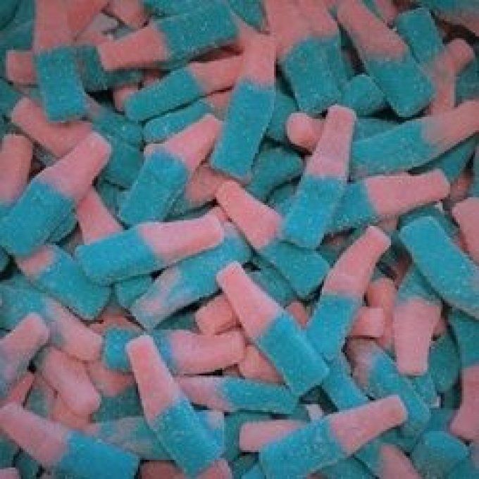 bouteille sucré fizzy rose et bleu vendu par 100g